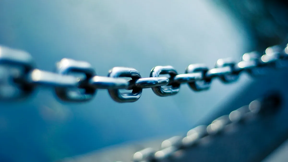 A close-up of the links of a steel chain