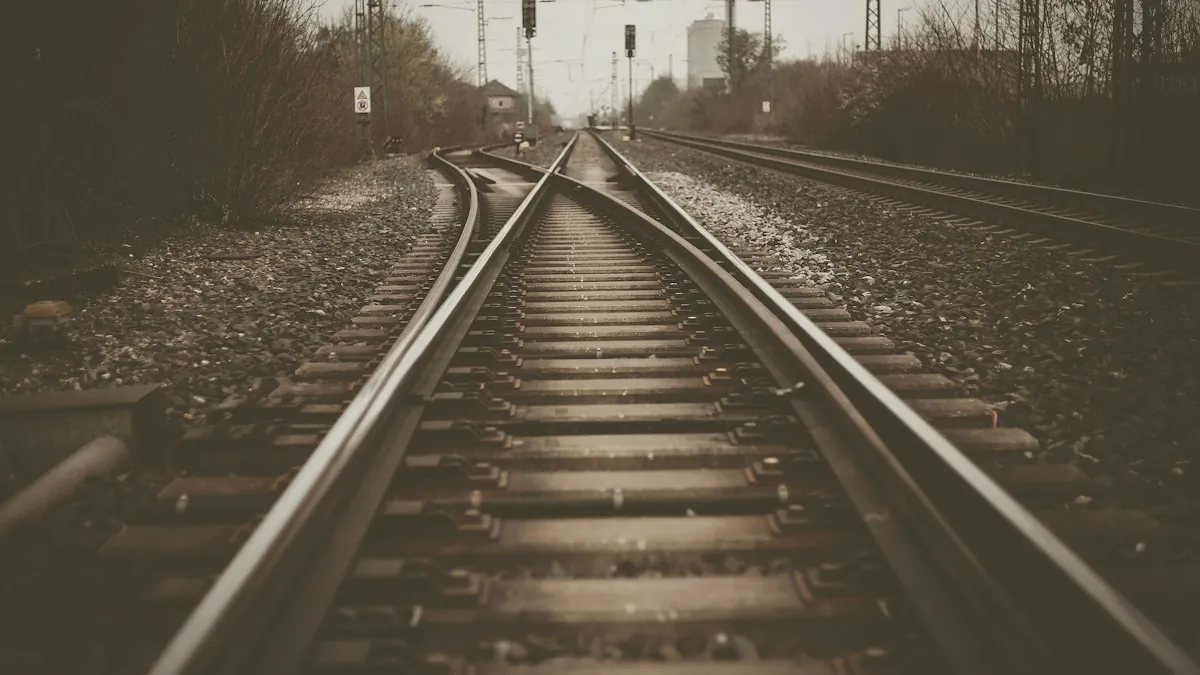 Railway tracks joining at a switch