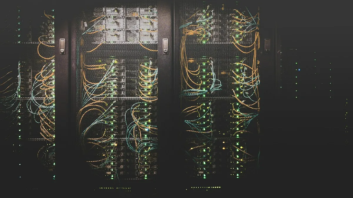 Network cabling in a row of server racks