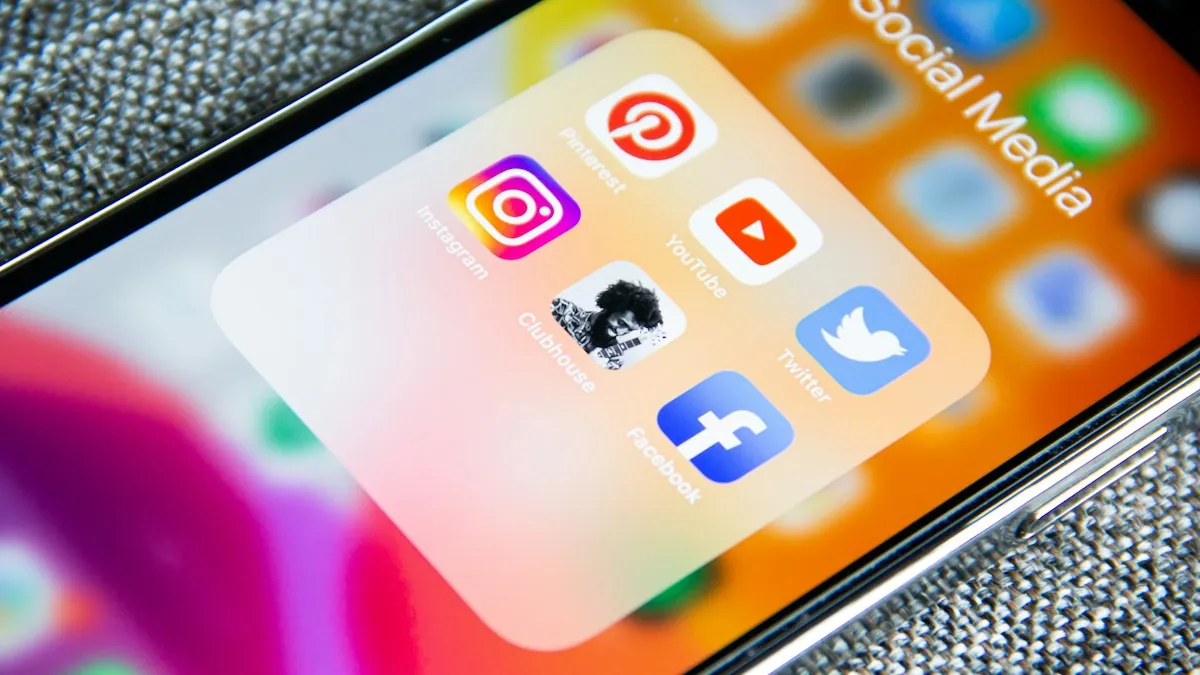 Social media app icons on a smartphone screen