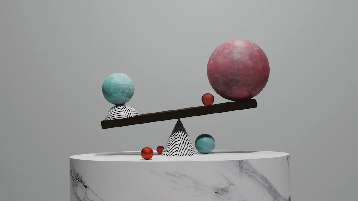 A balance with two spheres of different size